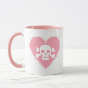 Caneca Crânio rosa-bonito no coração