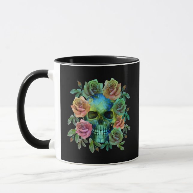CANECA CRÂNIO VERDE MORTE COM FLORES (Esquerda)