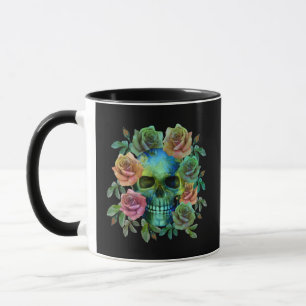 CANECA CRÂNIO VERDE MORTO COM FLORES