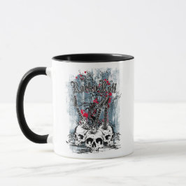 Caneca Crânios de Guitarra Rock n Roll