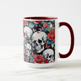 Caneca Crânios e Rosas com borboletas em preto