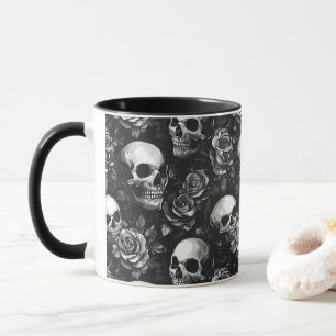 Caneca Crânios E Rosas Pretos