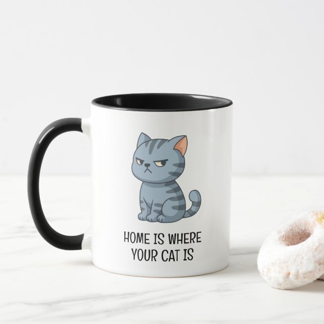 Caneca Cranky Grey Tabby Cat (Com Donut)