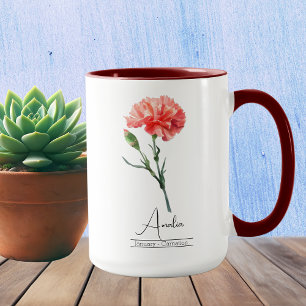 Caneca Cravagem de Flor do Mês de Nascimento de Janeiro