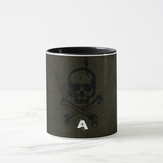 Caneca Cravo Verde Caveira Grunge Ossos de Halloween (Centro)