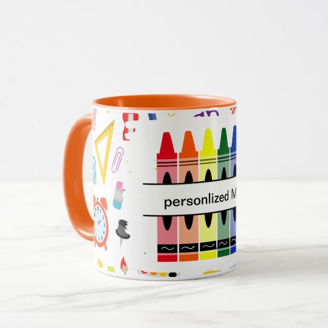 Caneca Crayon Personalizado de Volta à Escola (Frente Esquerda)