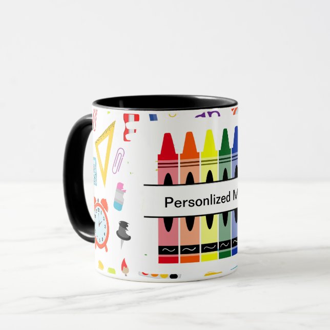 Caneca Crayon Personalizado de Volta à Escola (Frente Esquerda)