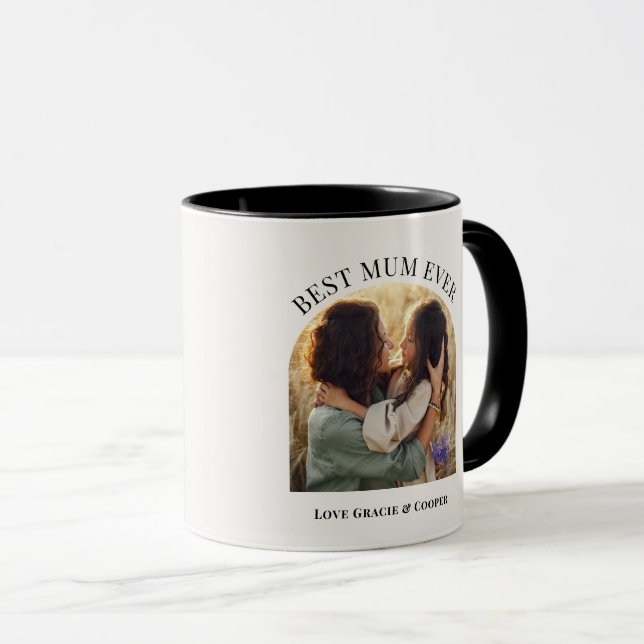 Caneca Cream elegante tipografia em arco melhor mãe (Frente Esquerda)