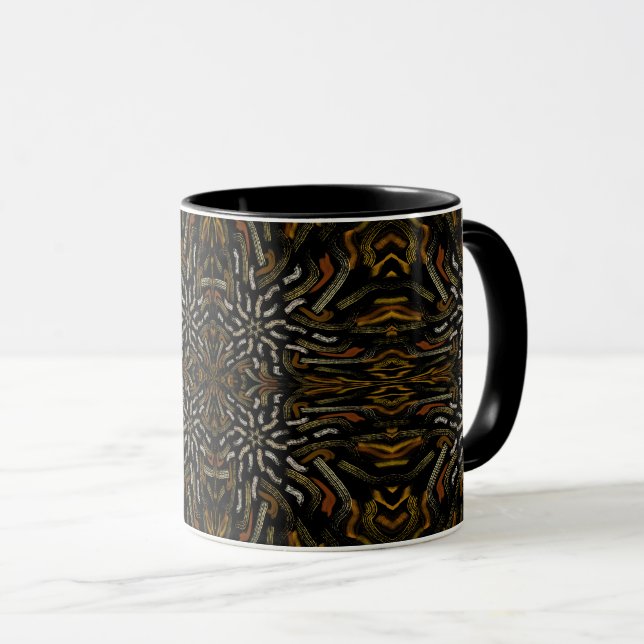 Caneca Creamy Golden Yellows Raked Pattern On Black (Frente Esquerda)