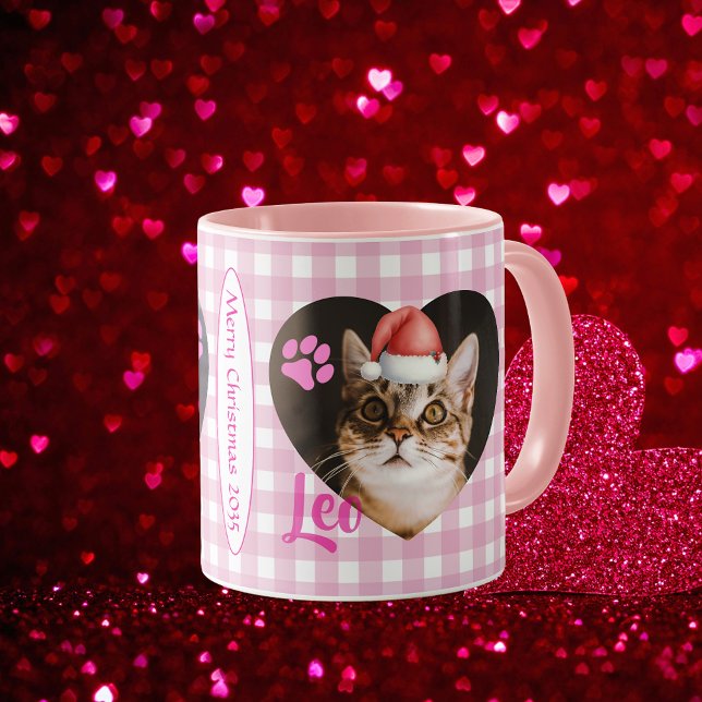 Caneca Create Your Cat 2 Photo Cute Typography Christmas  (Create Your Cat 2 Photo Cute Typography Christmas Mug )