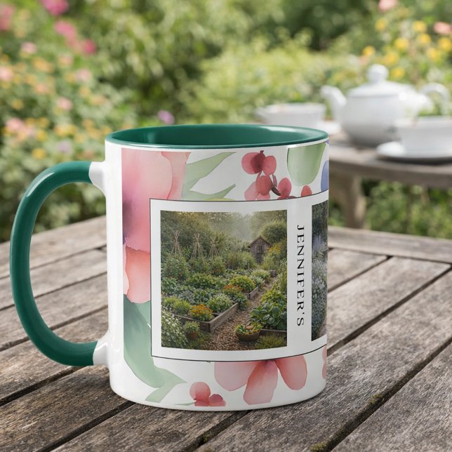 Caneca Create your own garden photos monogrammed (Create your own garden photos monogrammed mug. For garden lovers.)