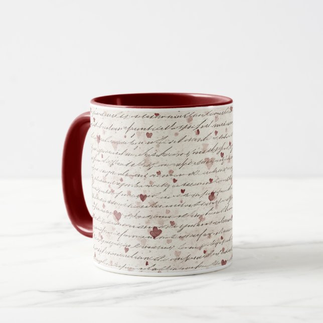 Caneca Creme Corações Vermelhos (Frente Esquerda)
