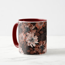 Creme, flores teracotas em um fundo marrom escuro