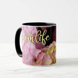Caneca Creme rosa Hydrangeas amarelas cor-de-rosa floral