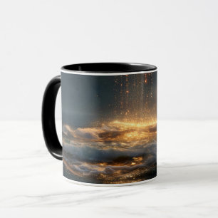 Caneca Crescente Dourado Surrealista Acima do Oceano