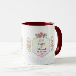 Caneca Crest Floral Elegante com Monograma de Inicial em