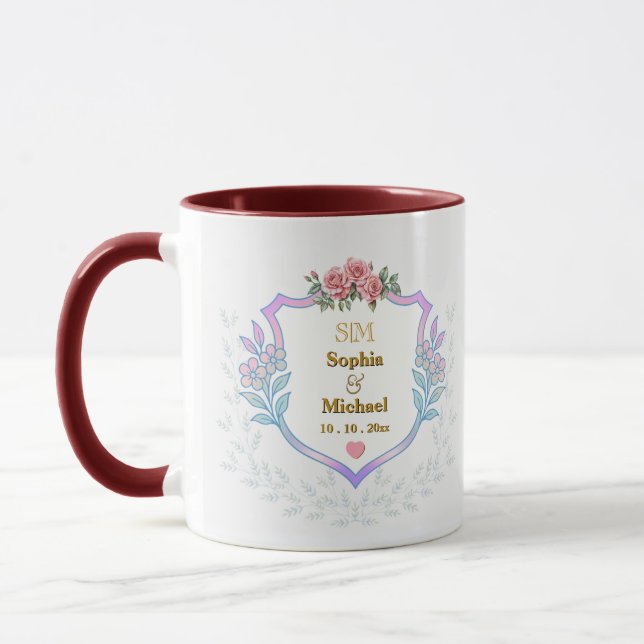 Caneca Crest Floral Elegante com Monograma de Inicials Do (Esquerda)
