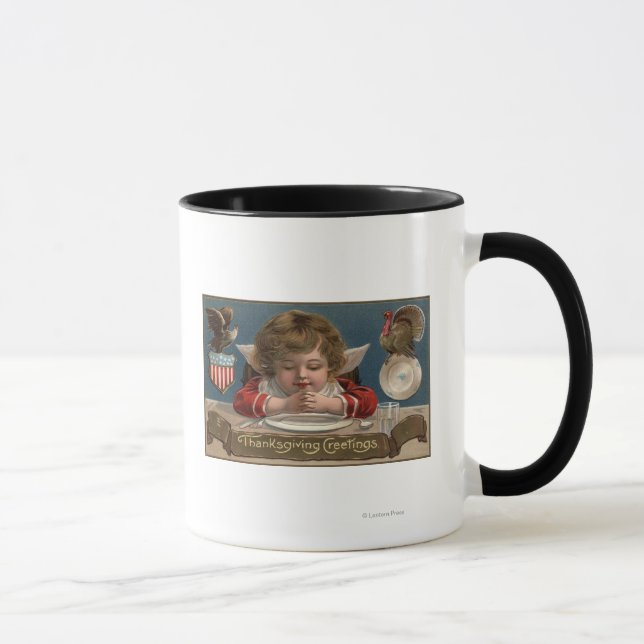 Caneca Criança Rezando na Mesa Jantada (Direita)