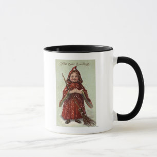 Caneca Criança vestida no casaco vermelho