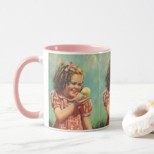 Caneca Criança Vintage, Sorriso Feliz, Garota com Pintinh