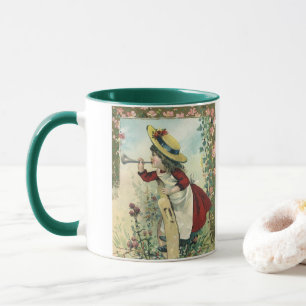 Caneca Criança Vitoriana Antiga, Menina Sopra Corneta Pra