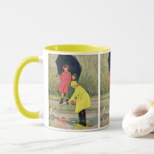 Caneca Crianças Antigas Brincando com Barquinhos de Brinq