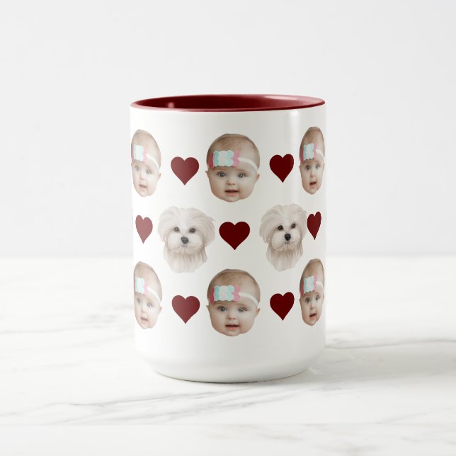 Caneca Crianças Cães Gato Rosto de Bebê Presente para Mãe (Centro)
