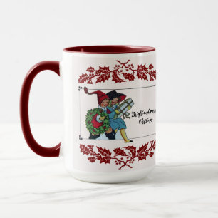 CANECA CRIANÇAS COM PRESENTES DE NATAL E FLORAL VERMELHA