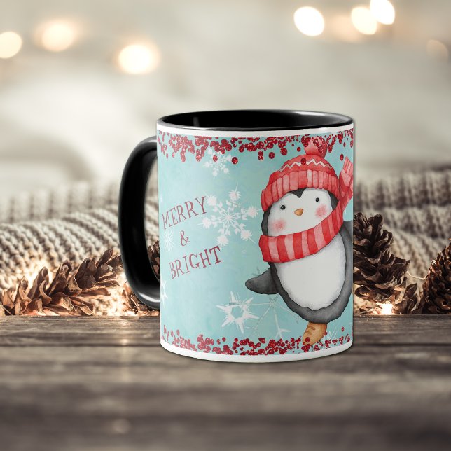 Caneca Crianças de Pinguim de Natal feliz e Brilhante (Criador carregado)