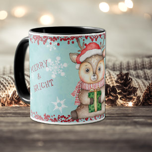 Caneca Crianças de renas de Natal e feliz Brilhantes