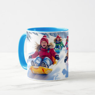 Caneca Crianças Gleefully Dormindo Diversão de Inverno