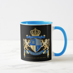 Caneca Criar seu próprio emblema Dourado azul do leão d