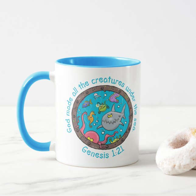 Caneca Criaturas marinhas engraçadas versículo bíblico de (Com Donut)