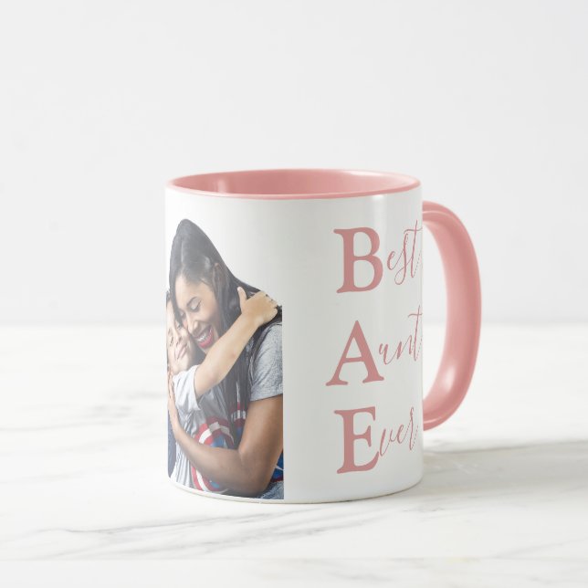 Caneca Crie a sua melhor tia Ever BAE Fotografia rosa (Frente Esquerda)