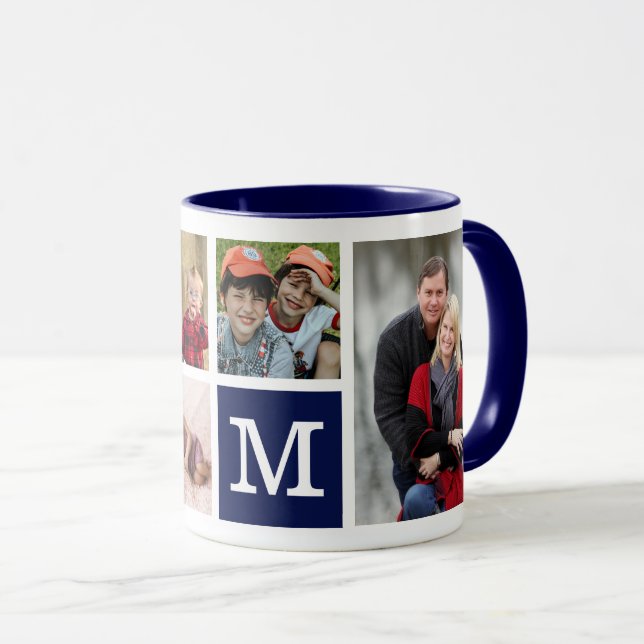 Caneca Crie A Sua Própria Colagem De Fotografias Com Azul (Frente Esquerda)
