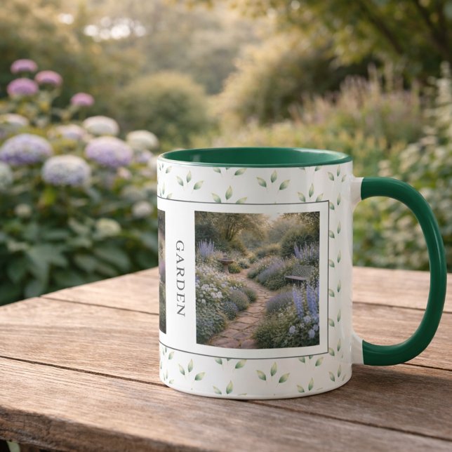 Caneca Crie fotos de seu próprio jardim monogramadas (Create your own garden photos monogrammed mug. You can add your own photos, name and text.)
