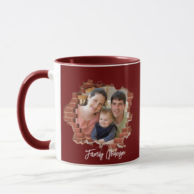 Caneca Crie o nome da sua família Maroon fotográfico (Esquerda)