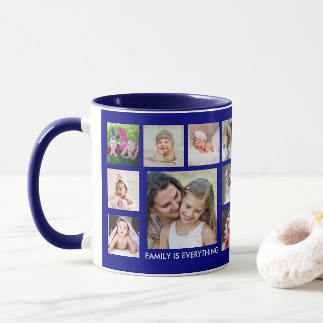 Caneca Crie seu Marinho de Colagem de Fotos da Família 18 (Com Donut)