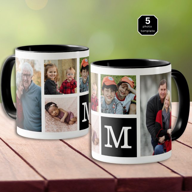 Caneca Crie Seu Próprio Colagem de 5 Fotos Monogramado Pr (Criador carregado)
