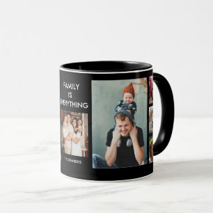Caneca Crie sua própria 9 famílias Colagem de Fotos Preta