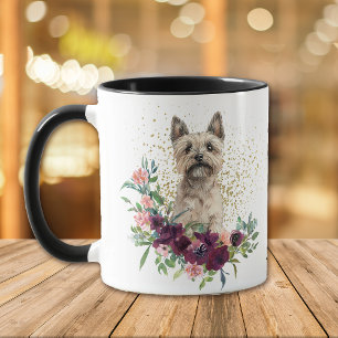 Caneca Crimson Floral Buquê Cairn Terrier Dog