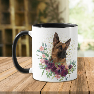 Caneca Crimson Floral Buquê German shepherd Canino