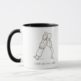 Caneca Cristã de Figura de Pau Apoiando-se no Senh