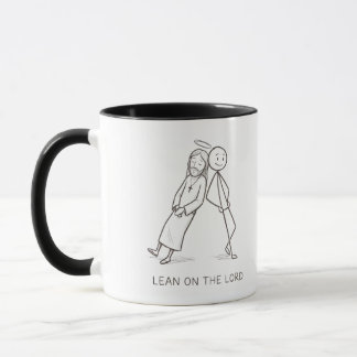 Caneca Cristã de Figura de Pau Apoiando-se no Senh