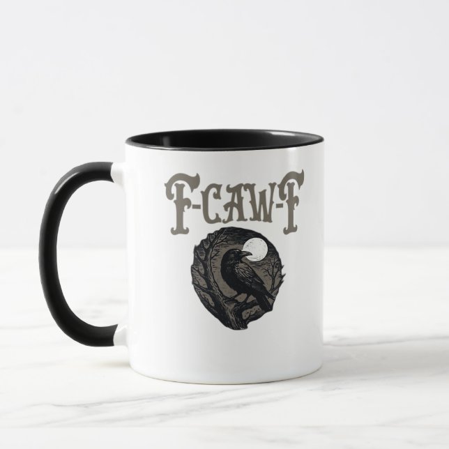 Caneca Crow, F-Caw-F Funny Bird Moon Gothic Retro Graphic (Esquerda)