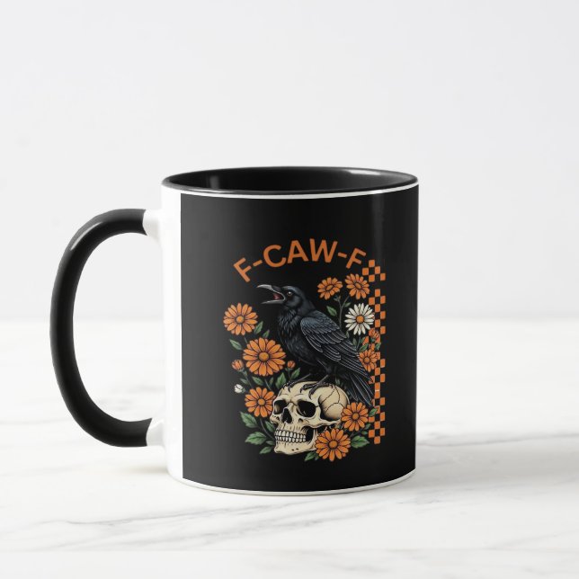 Caneca Crow Raven F-Caw-F Funny Halloween Gothic Creative (Esquerda)