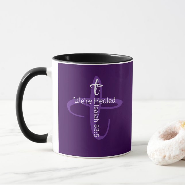 Caneca Cruz com Versículo Bíblico de Natal para Cura (Com Donut)