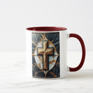 Caneca Cruz de mármore branca e preto desvelada com Doura