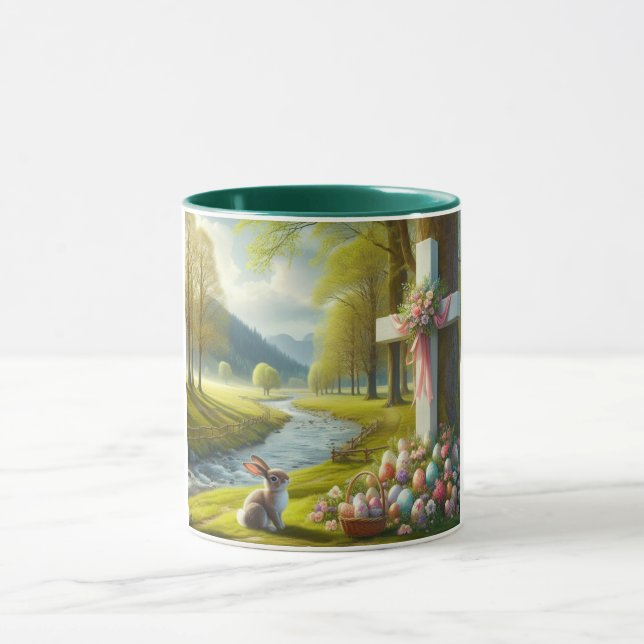 Caneca cruz de páscoa com coelho e ovos (Centro)