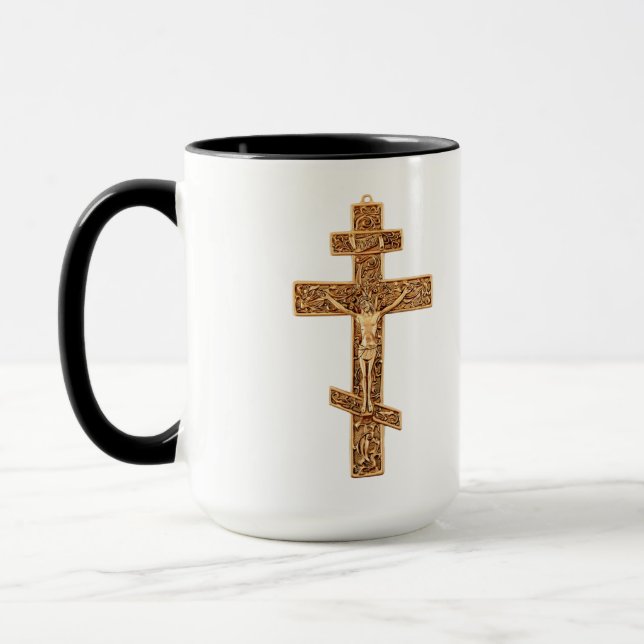 Caneca Cruz Ortodoxa de Ouro Elegante (Esquerda)